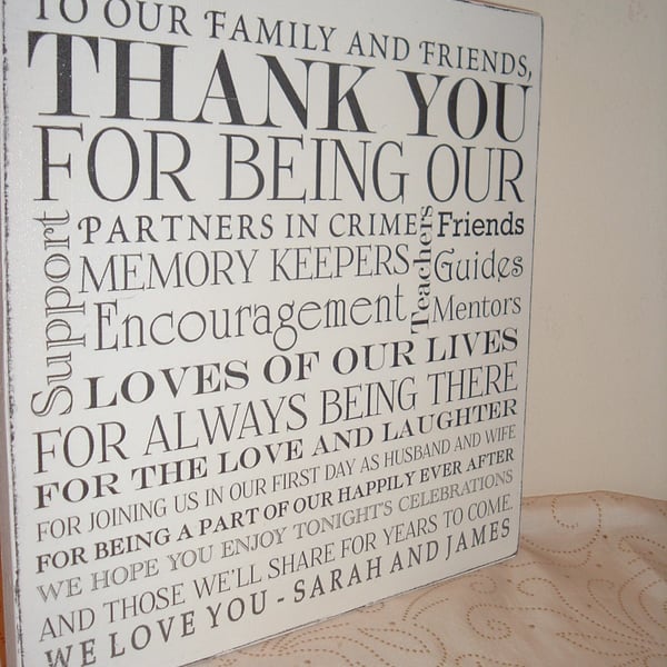 shabby chic distressed plaque - thank you plaque sign personalised