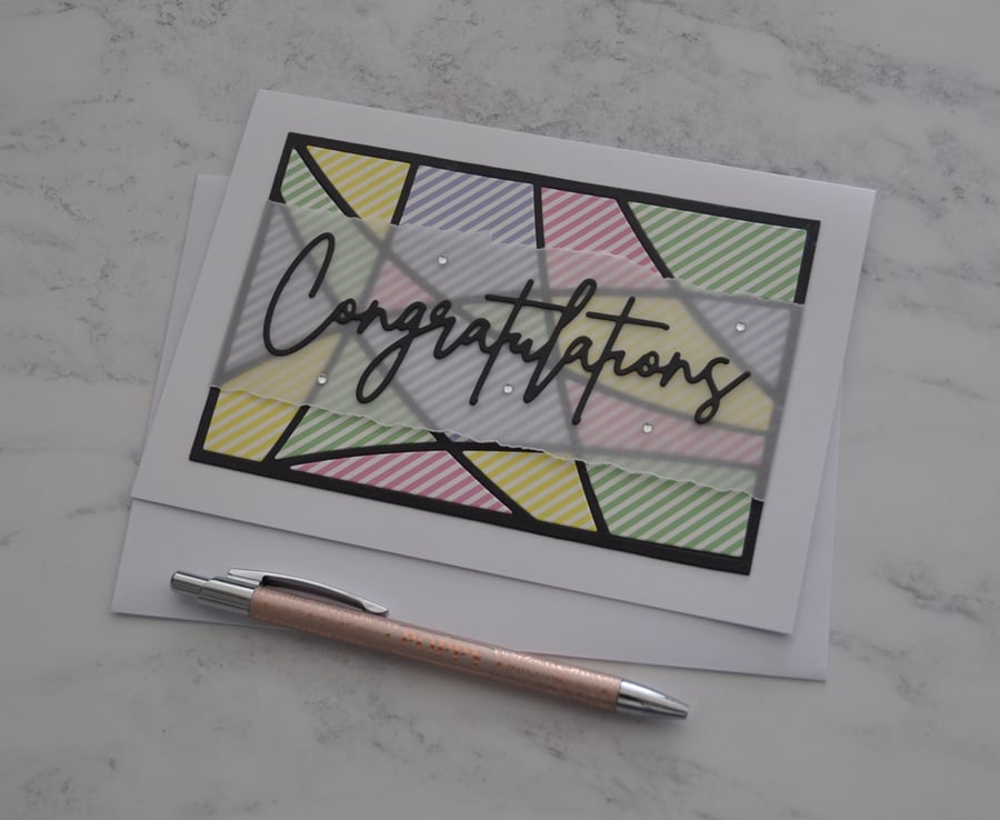 Congratulations Card Contemporary Modern Stripes 3D Luxury Handmade Card