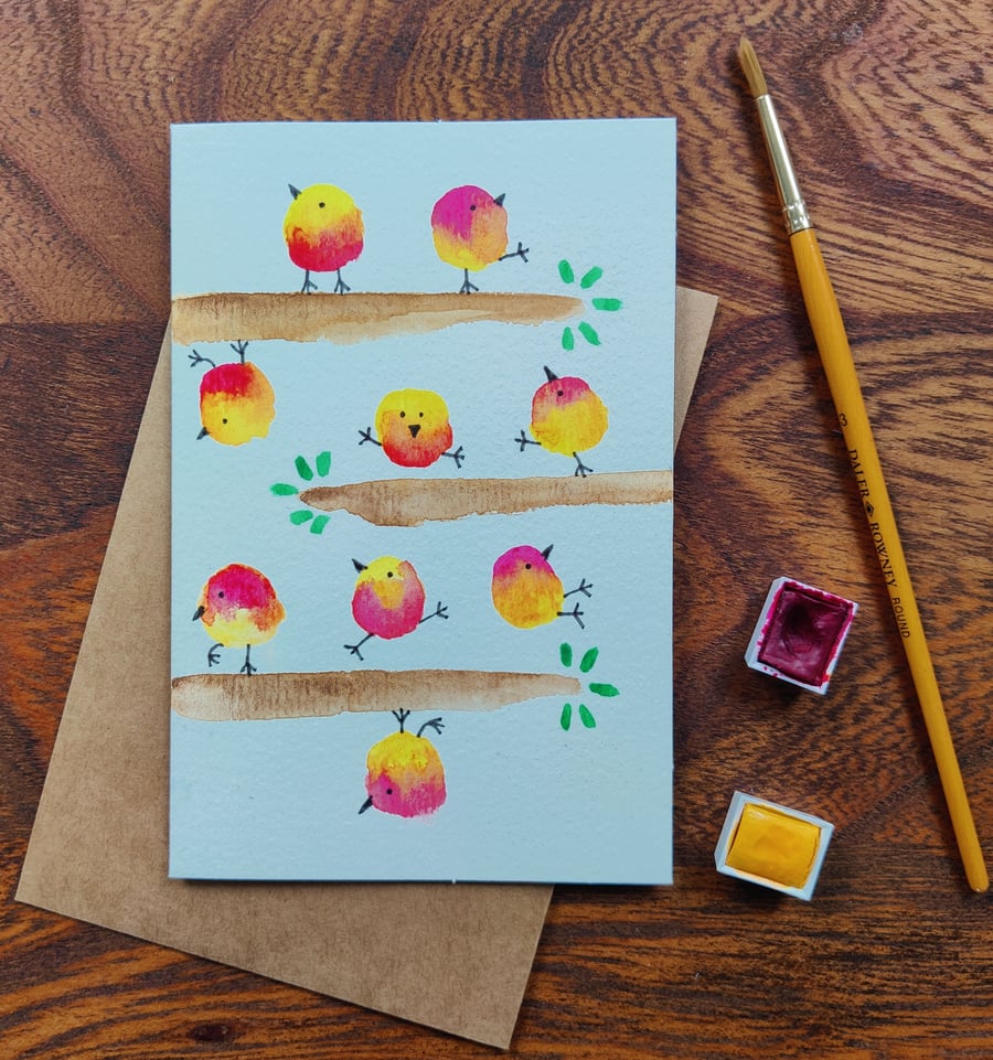 Original Hand-Painted Colourful Bird Card,Nature Inspired Art Card,Colour Choice