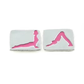 Yoga themed stud earrings, handmade from sterling silver