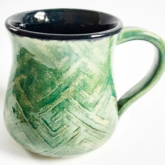 Summer Seconds Green Patterned Glazed Mug - Hand Thrown Stoneware Ceramic Mug 