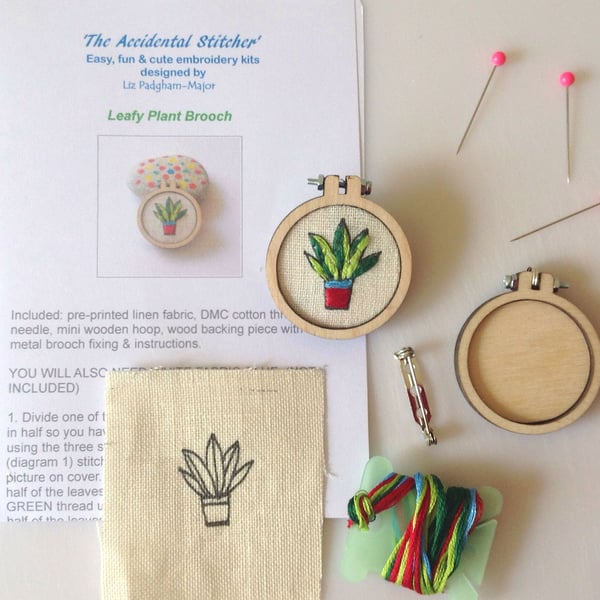 Pot Plant Embroidery Kit, Brooch kit.