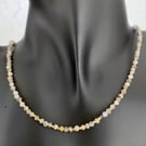 Rutilated quartz and gold plated silver bead necklace