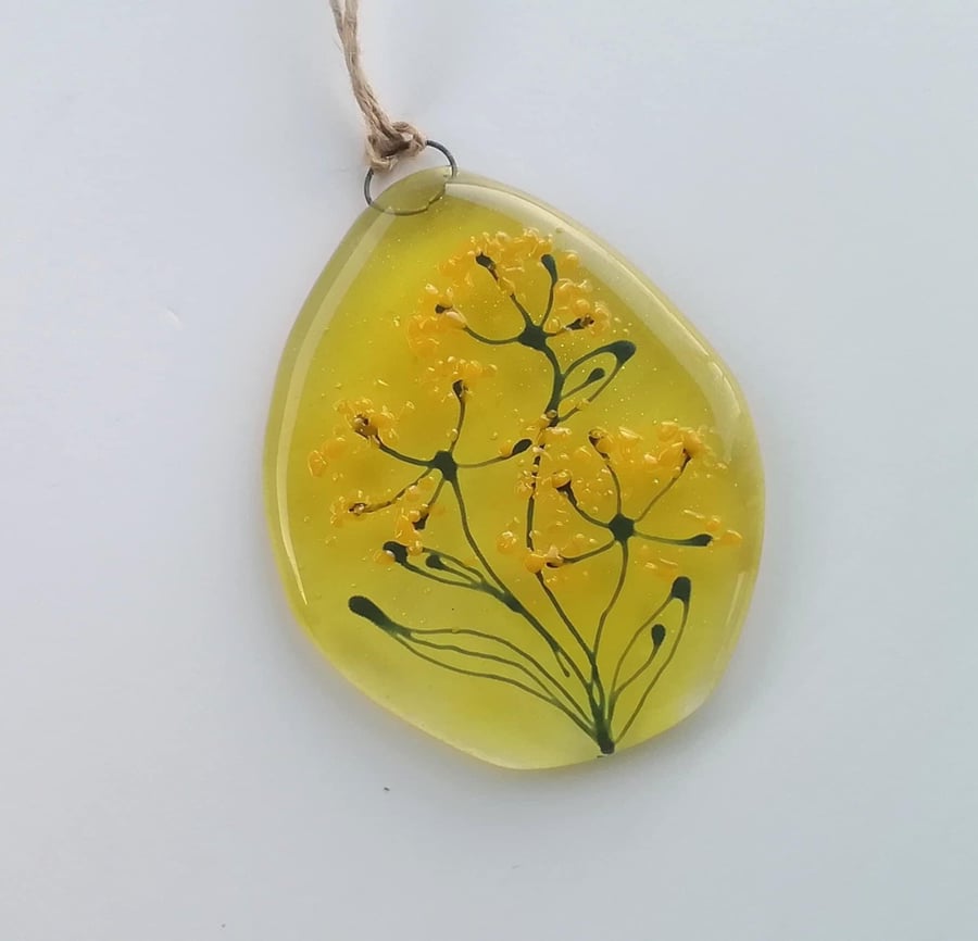 Fused Glass Floral Suncatcher, Yellow Window Art (9x6.5cms)