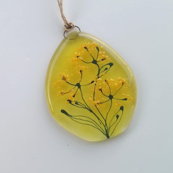 Fused Glass Floral Suncatcher, Yellow Window Art (9x6.5cms)