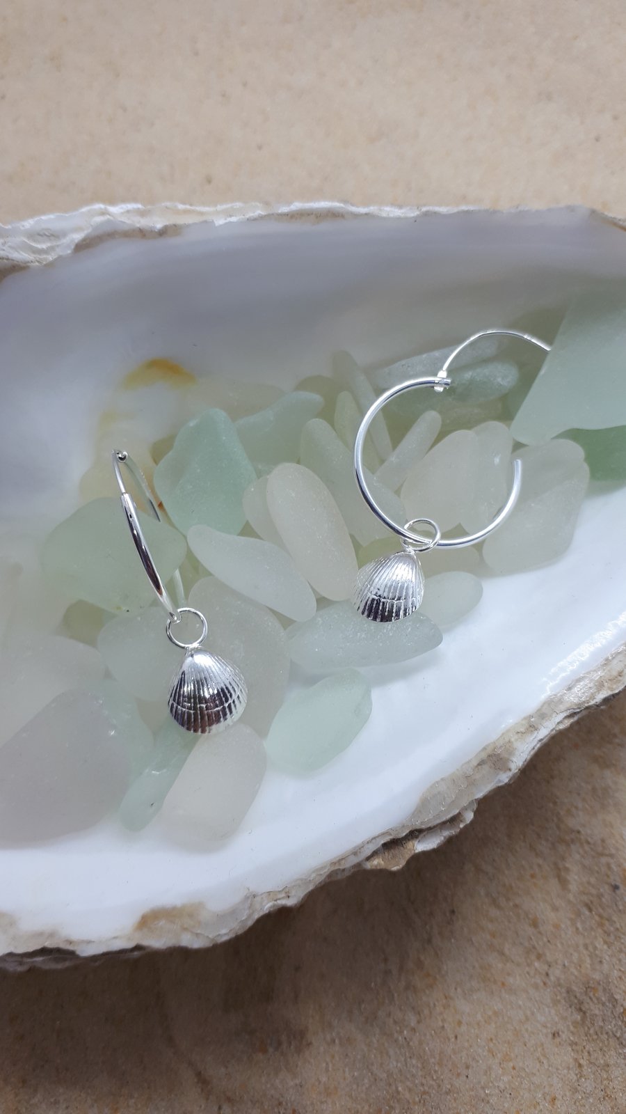 Silver small cockle shell hoops