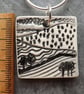 Handmade Ceramic Landscape pendant in black, white and grey - Image 4