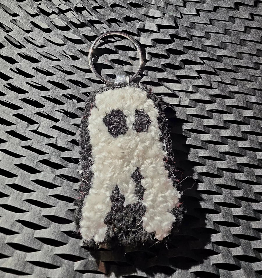 Cute Spook Ghost Punch Needle Keyring Bag Accessory 