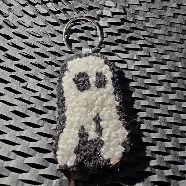 Cute Spook Ghost Punch Needle Keyring Bag Accessory 