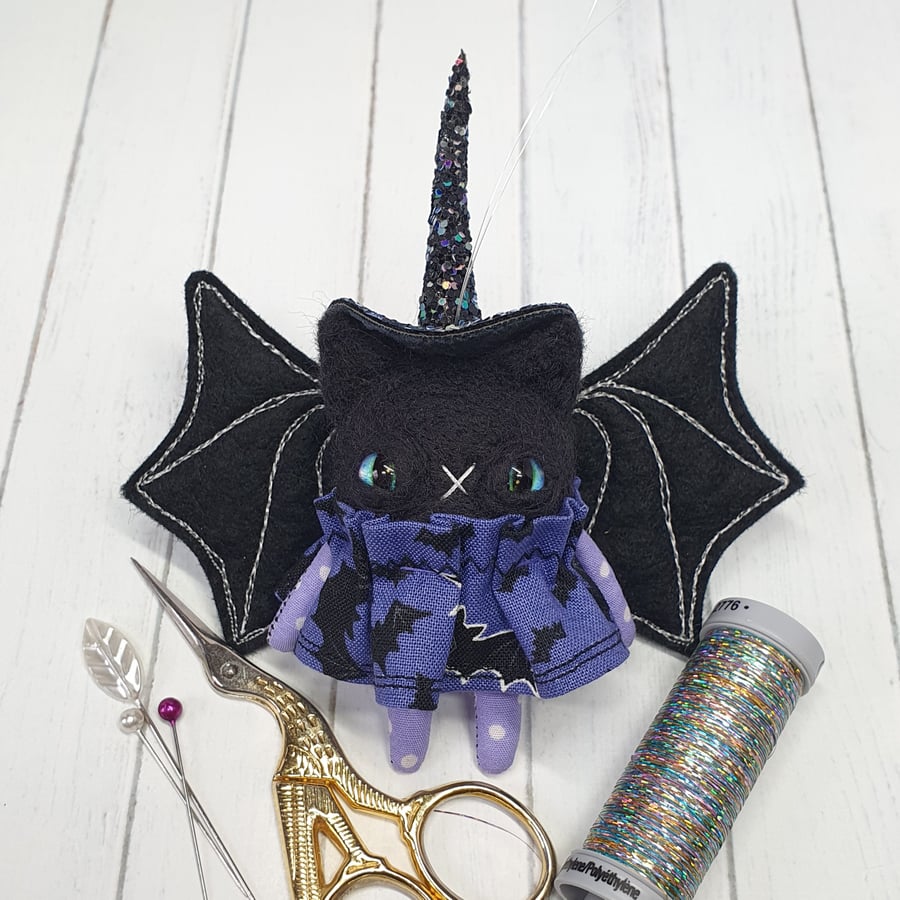 Miniature Art Doll Kitty Witch Bat