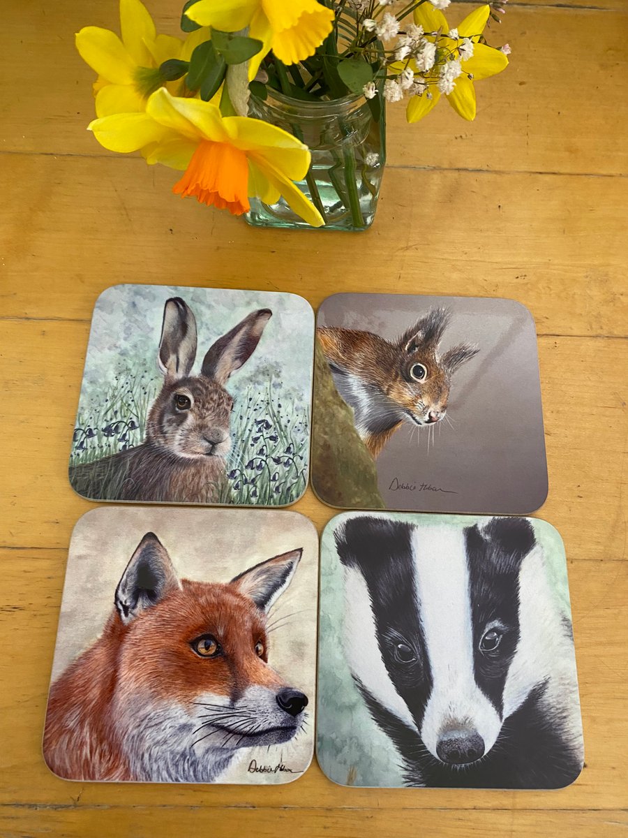 Set of 4 glossy 9cm square wildlife coasters