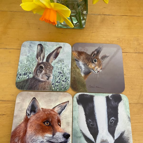 Set of 4 glossy 9cm square wildlife coasters