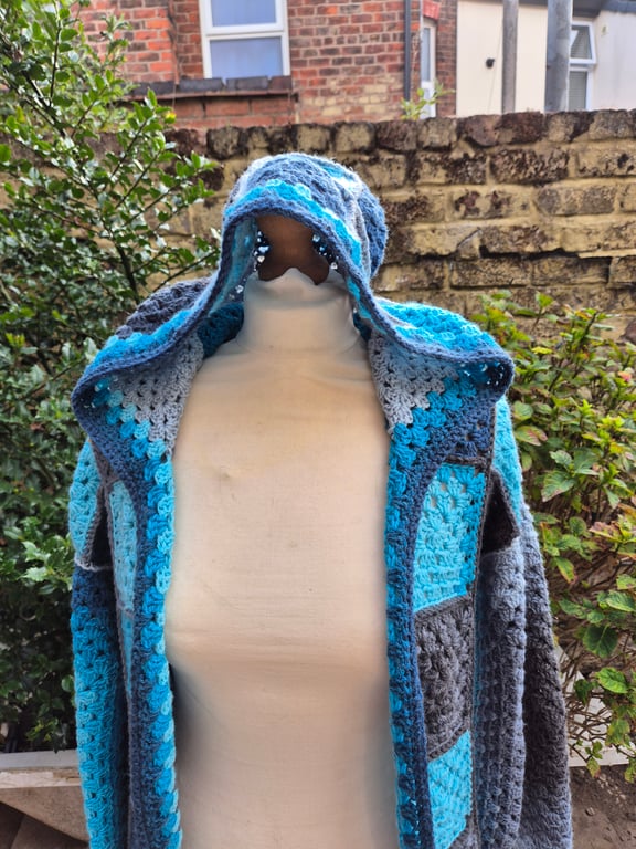 Hand crocheted hooded cardigan 