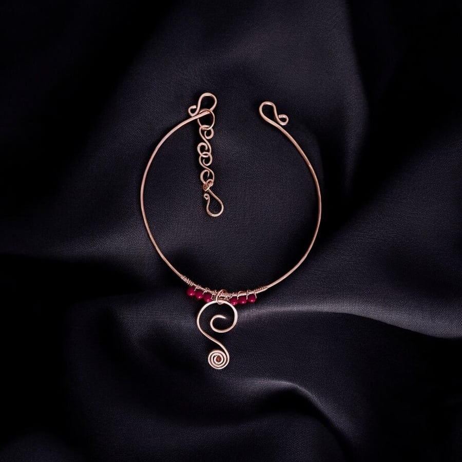 Solid Copper Swirl Pendant Choker - S - XL Adjustable 