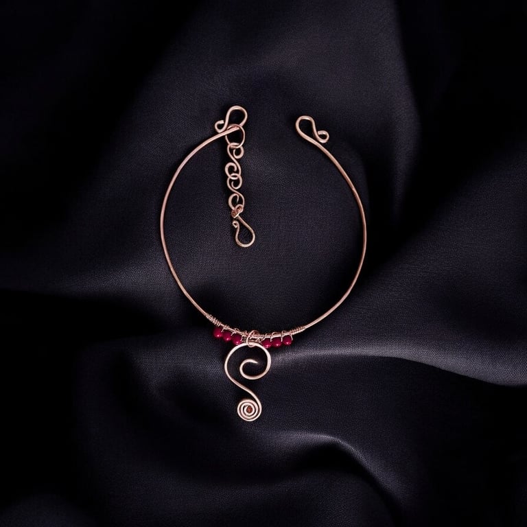 Solid Copper Swirl Pendant Choker - S - XL Adjustable 