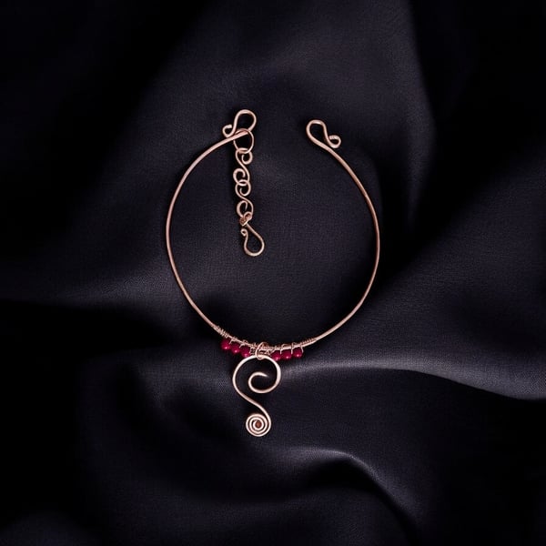 Solid Copper Swirl Pendant Choker - S - XL Adjustable 