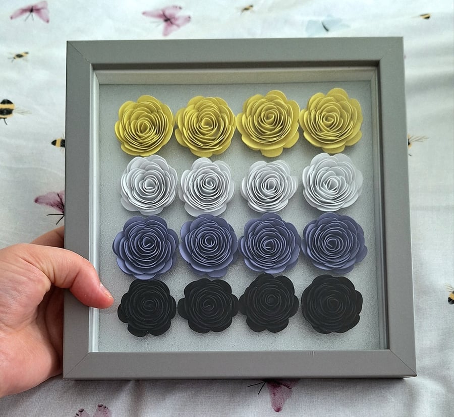 Pride Non-Binary 3D Shadow Box with Hand Rolled Flowers LGBTQPlus Home Decor