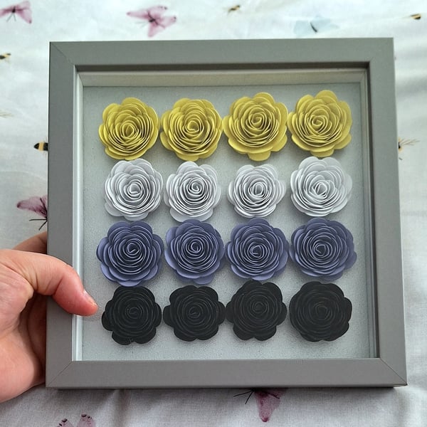 Pride Non-Binary 3D Shadow Box with Hand Rolled Flowers