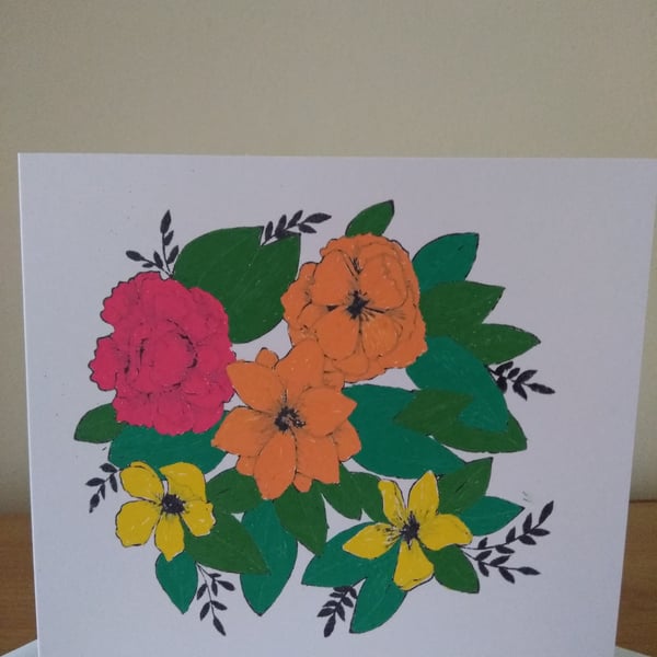 Happy Birthday painted flowers card ref 216