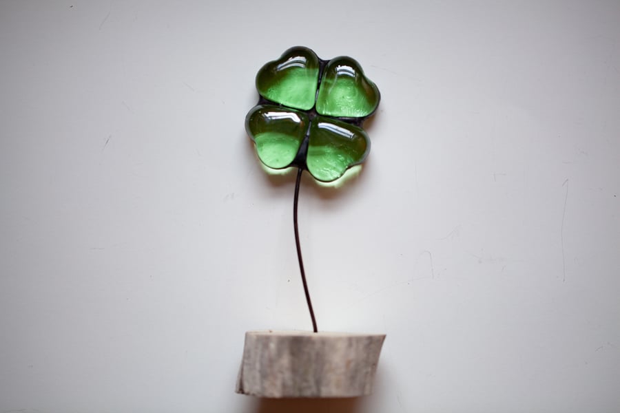 Stained Glass four leaf lucky clover shamrock stained glass suncatcher ornament 