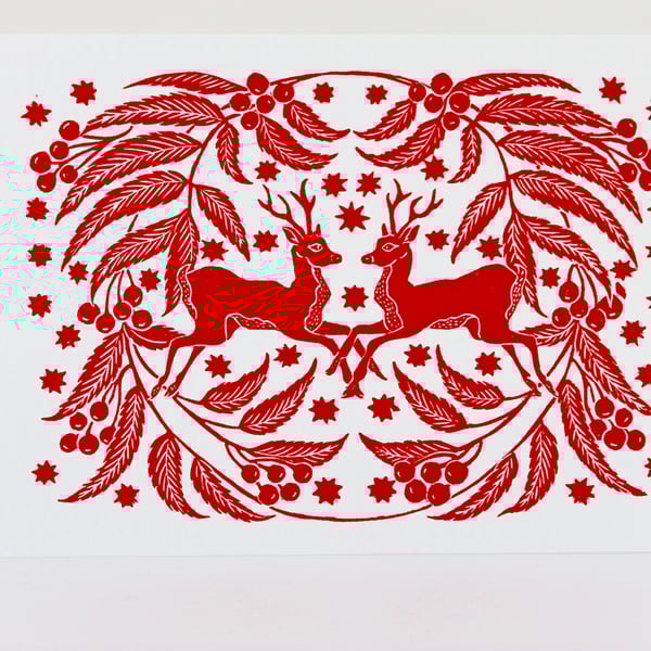 Pack of two Red Deer lino print Christmas cards