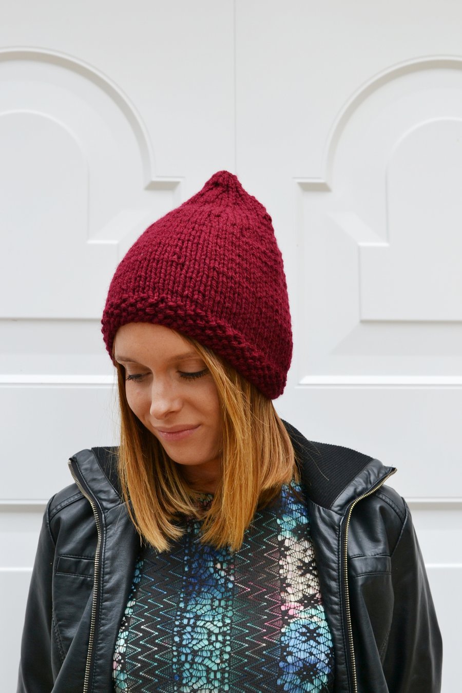 Hat  Burgundy  Pixie Hat, Knit Hat, Beanie Hat, Festival Hats, 