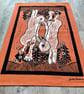 "Leap for Joy" tea towel - rabbit screen print in terracotta and black inks