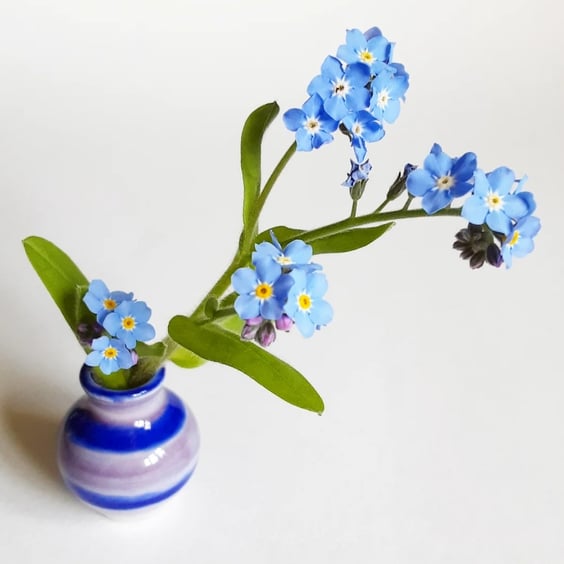 Miniature Stripy Bud Ceramic Vase Blue Purple 