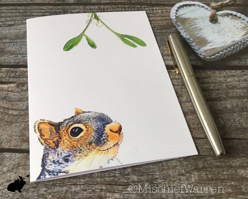 Squirrel Christmas Card. Grey Squirrel handmade Christmas card.