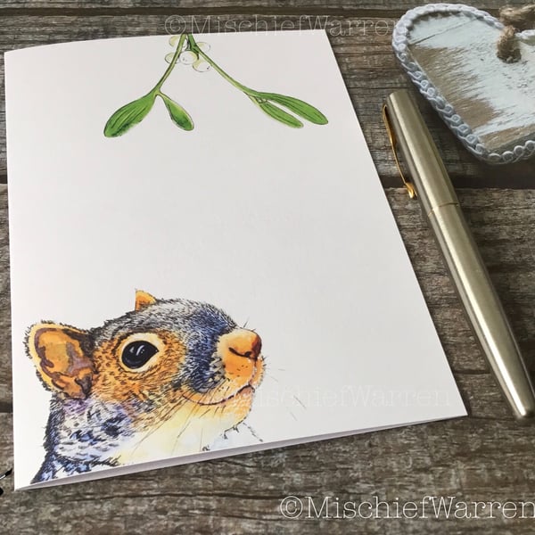 Squirrel Christmas Card. Grey Squirrel handmade Christmas card.