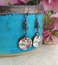 Floral ceramic charm, green jasper and copper earrings - Image 8