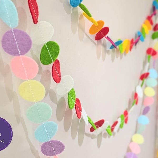 custom circle garland handmade from felt - choose your own colours and length