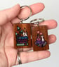 Books and fungi by candlelight. Pyrography key ring. - Image 3