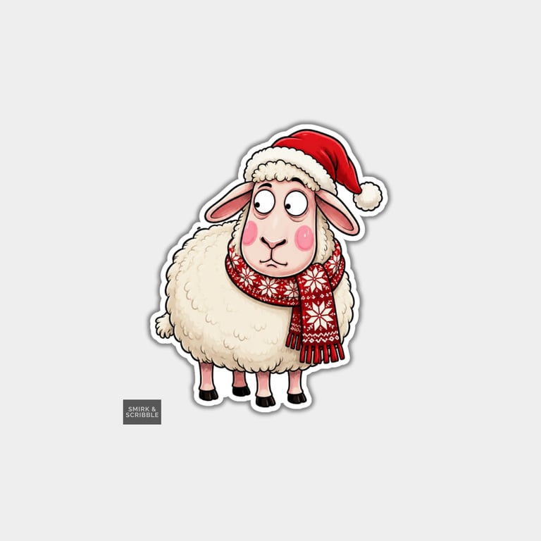 Funny Christmas Sticker Vinyl Xmas Decal For Adults - Cute Shocked Sheep