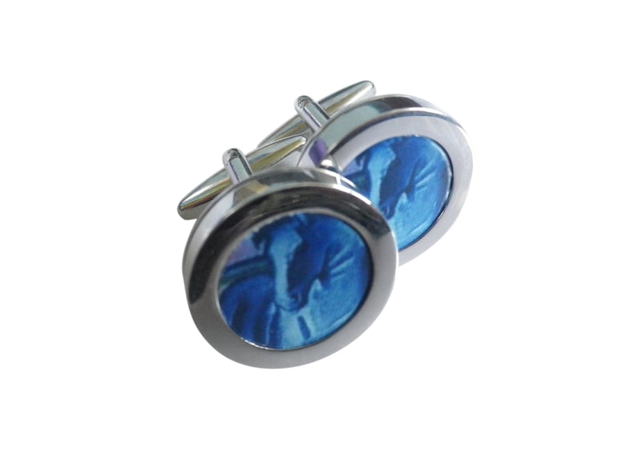 Blue Stallion cufflinks free shipping, gift wrapped, vibrant mage, Ref 1234