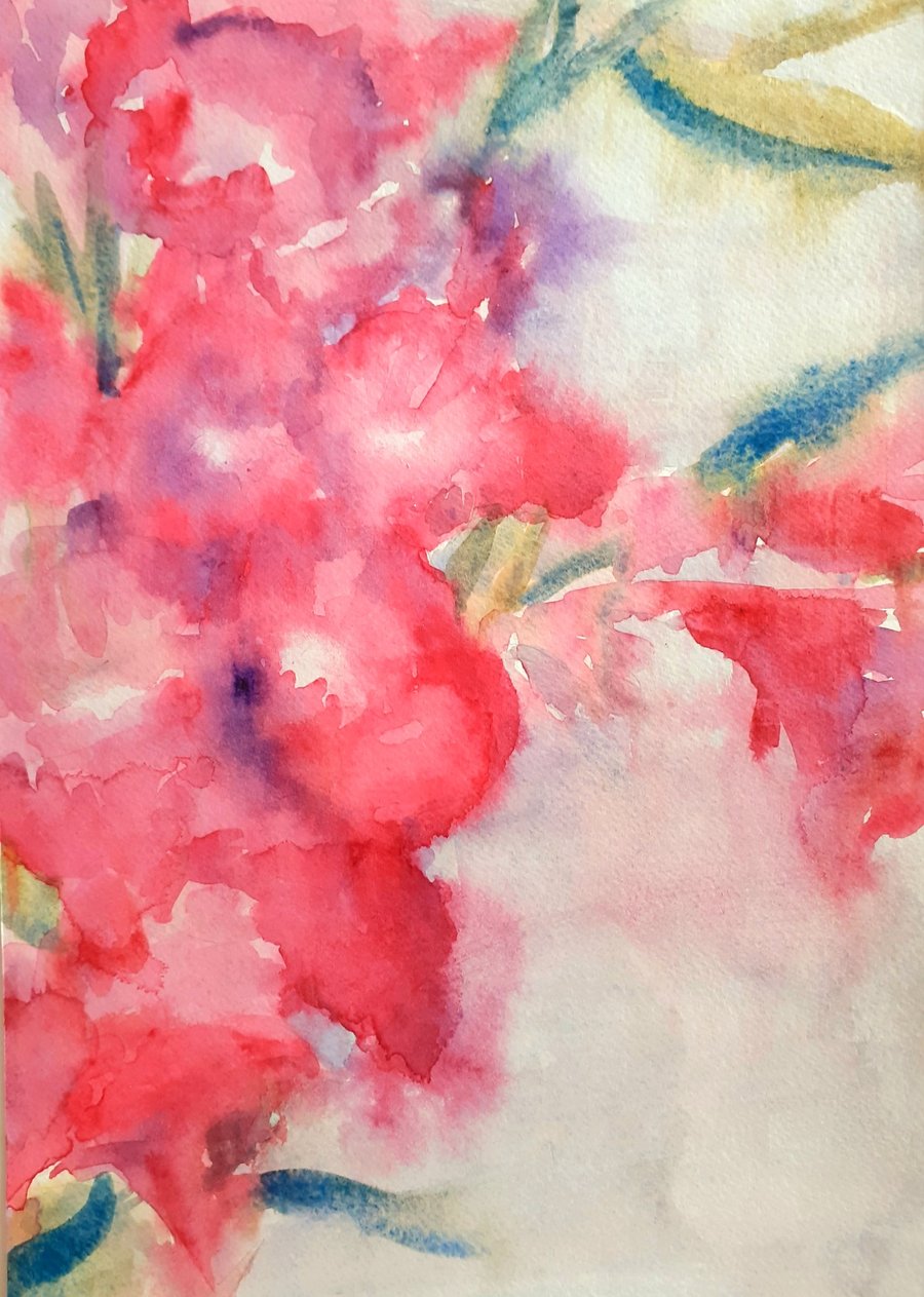 Original watercolour painting Abstract Gladioli in pink 200 mm x 287 mm