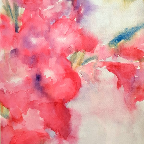  Abstract Gladioli in pink original watercolour painting