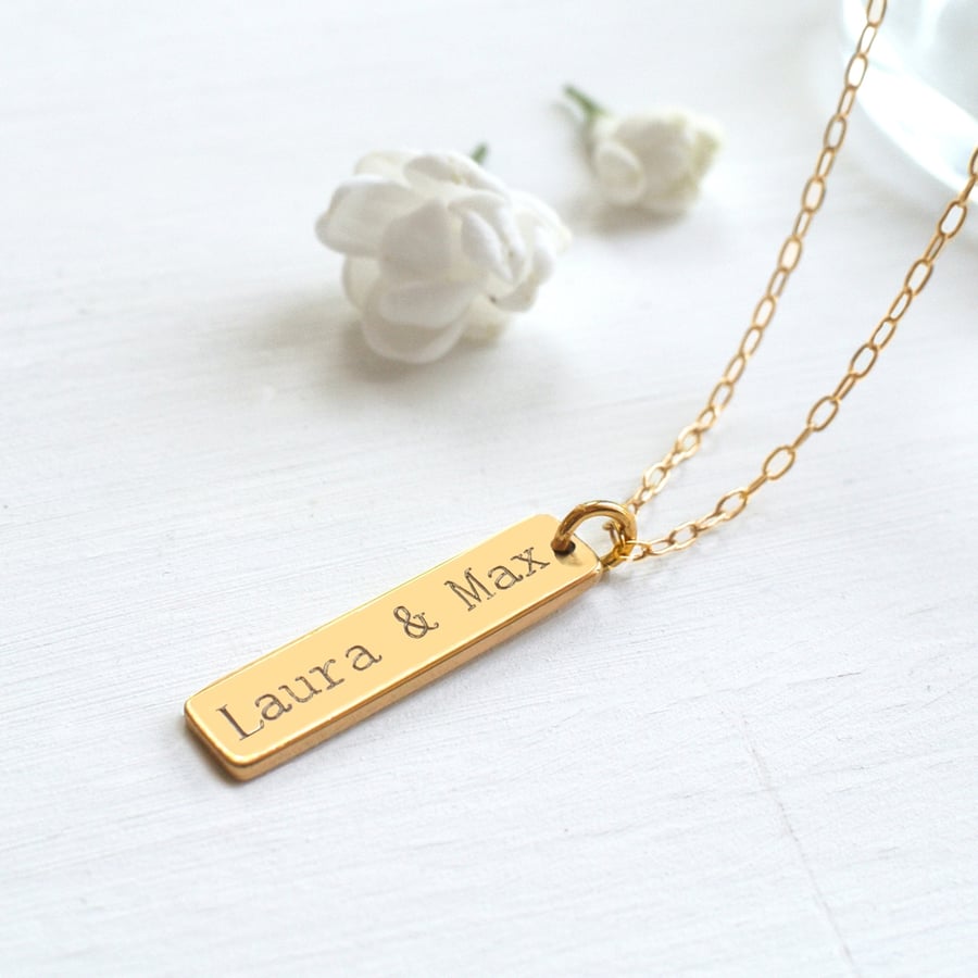 Personalised Gold Little Vertical Bar Necklace, Valentine's Day gift