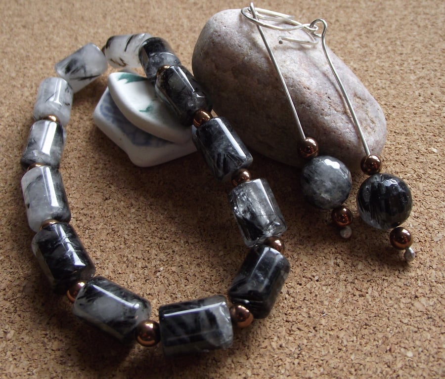 Rutilated Quartz bracelet and earring set