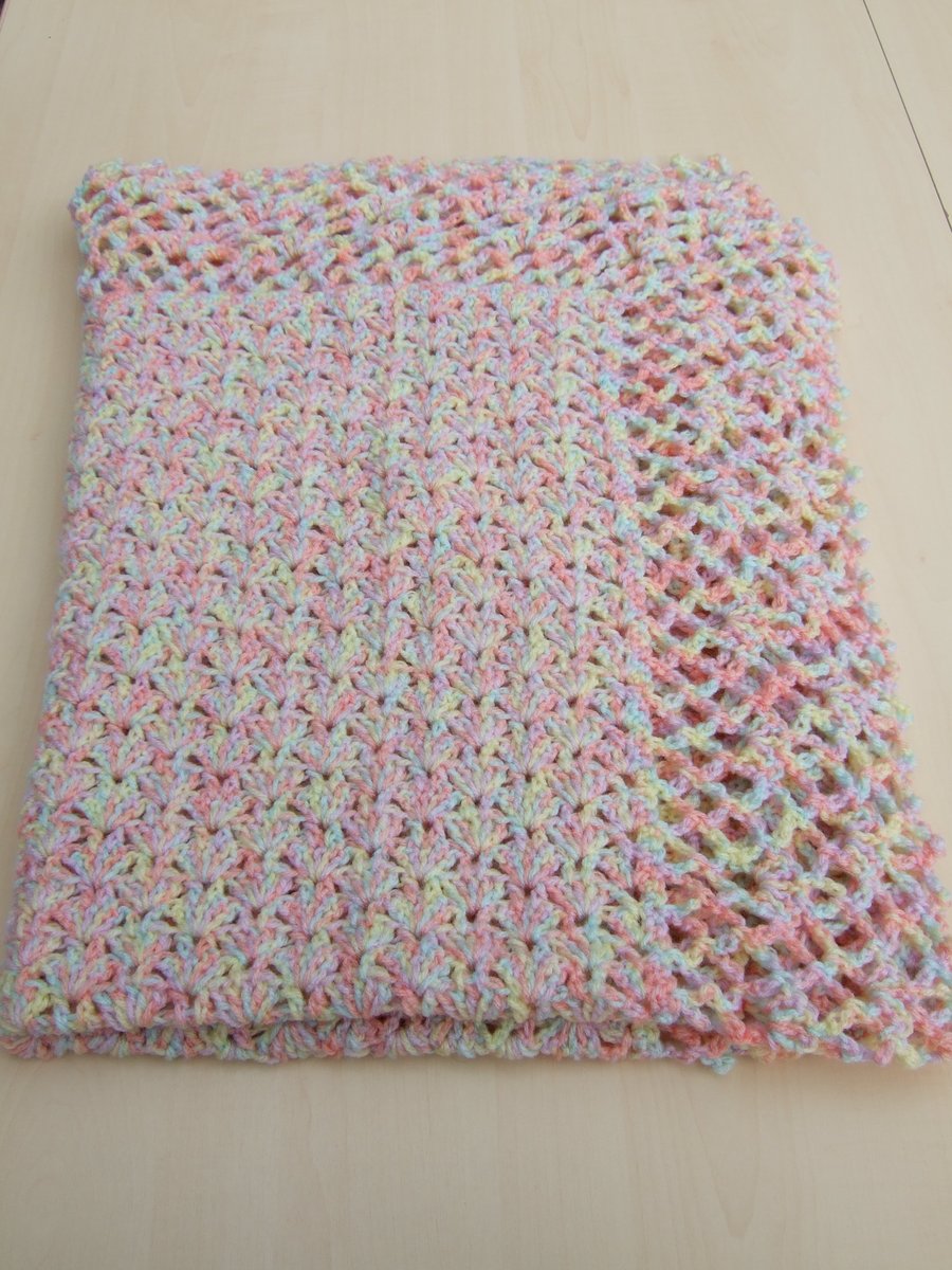 Hand crochet baby blanket or afghan  in pastel colours