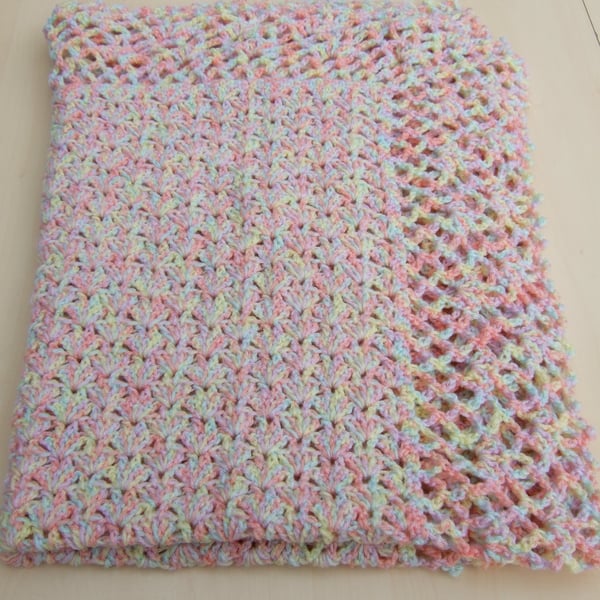 Hand crochet baby blanket or afghan  in pastel colours