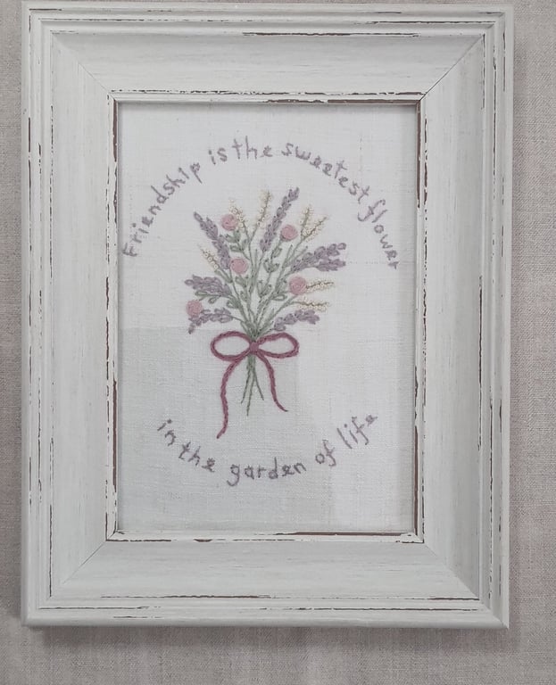 Hand embroidered Lavender Bouquet Framed Textile Art