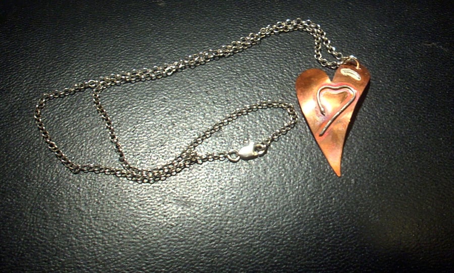 Open Heart Silver on Copper Pendant