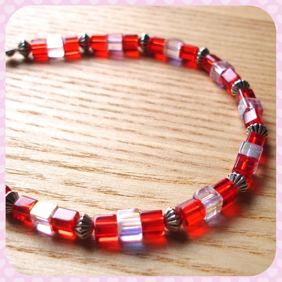 Red Cube Bead Bracelet