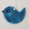 Blue hanging bird embossed clay decoration 