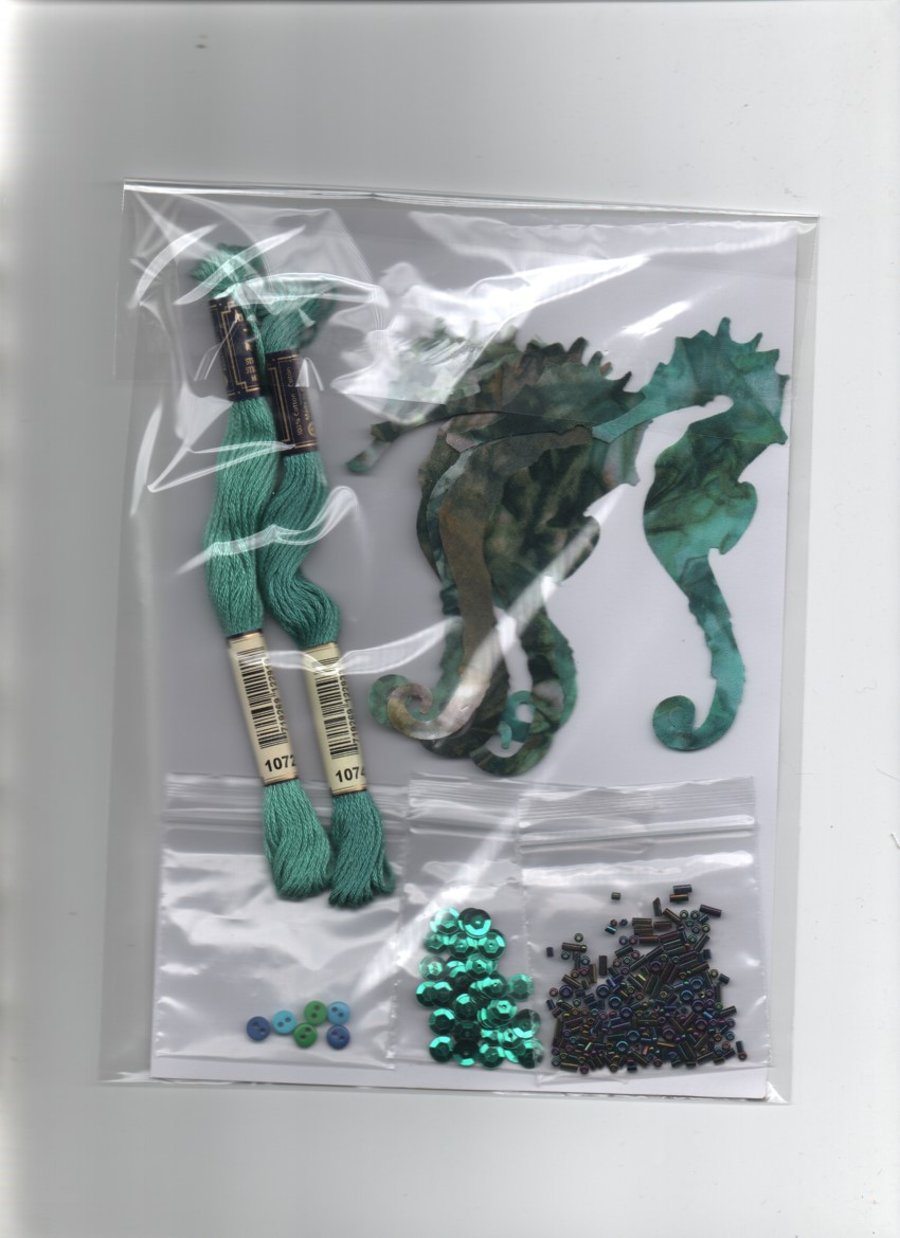 ChrissieCraft creative sewing kit - 6 die-cut embellished SEAHORSES for applique