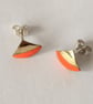 Brass & Neon Orange Enamel Stud Earrings - Image 1