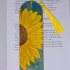 Wooden bookmark with pyrography sunflower, Mothers Day gift