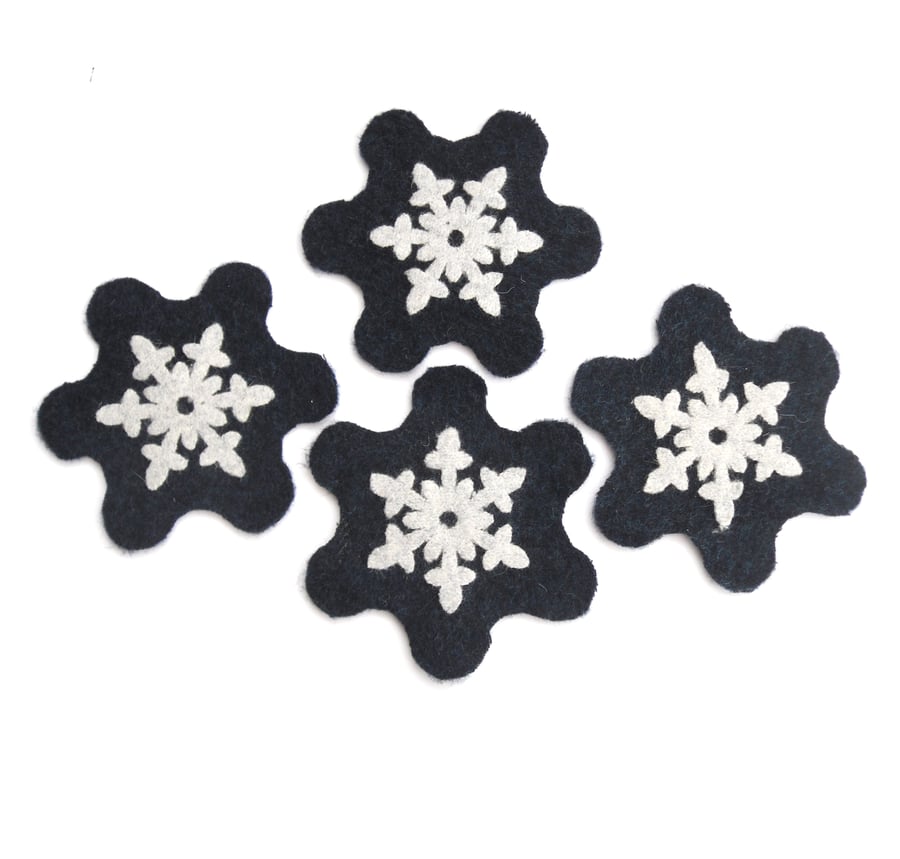 Recycled navy blue snowflake coasters