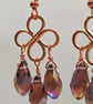 Copper Rose Gold Chandelier Earrings, Faceted Suncatcher Glass Beads - Image 4